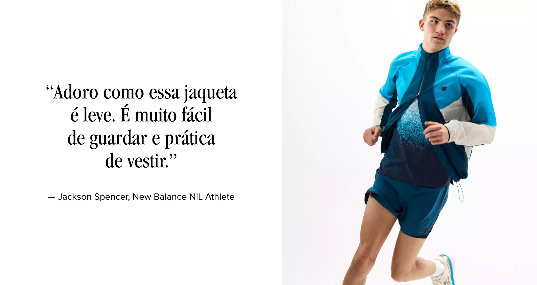 Modelo vestindo a Jaqueta Corta-Vento Packable RC da New Balance